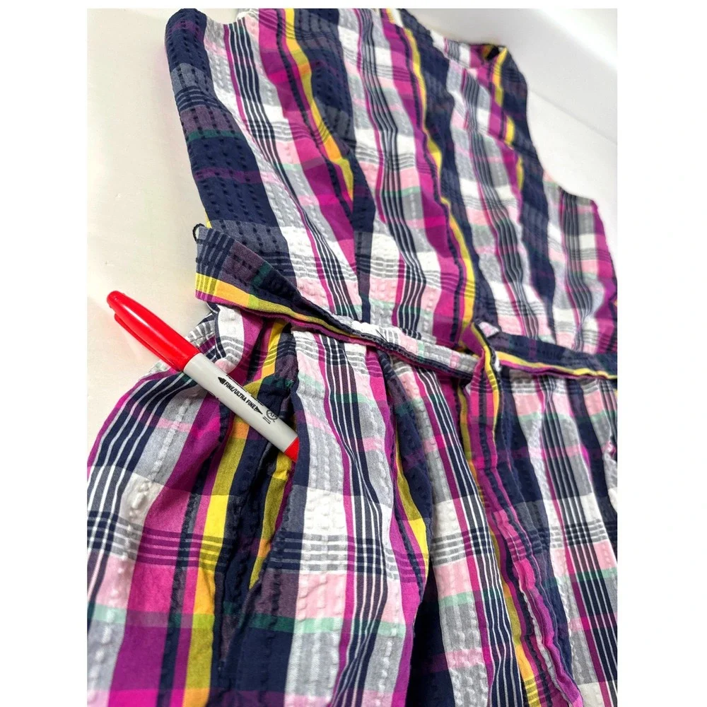 Anne Klein Womens Plaid Sleeveless Fit Flare Belted Dress Magenta Navy Yellow 12 - Picture 7 of 13